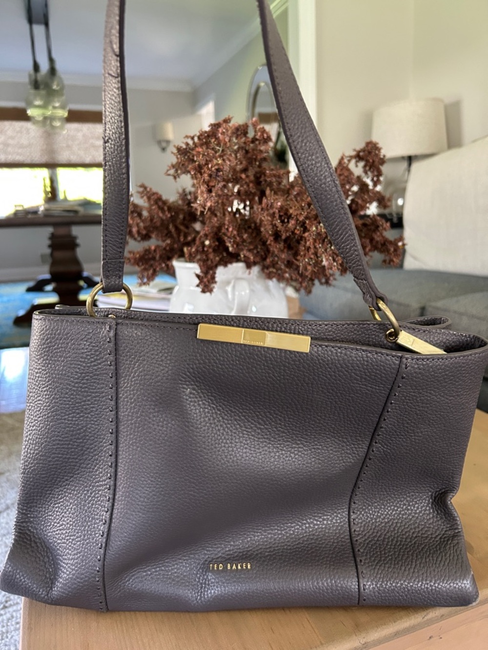 Ted Baker Pebbled Leather Shoulder Bag in Charcoal